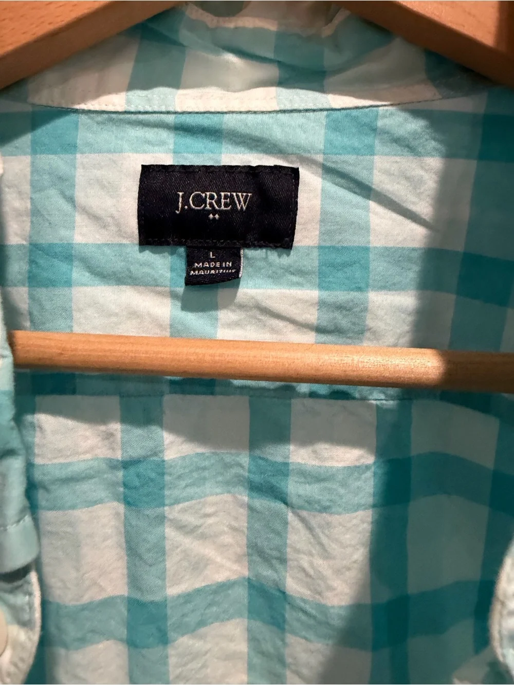 J. Crew Men’s Aqua and White Plaid Button-Down Shirt